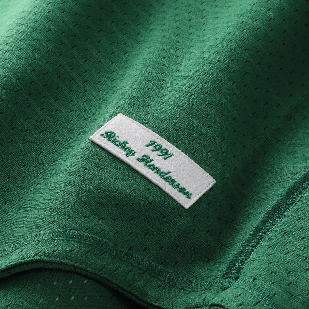 Rickey Henderson Athletics Mitchell & Ness Youth Cooperstown Collection Mesh Batting Practice Jersey - Green