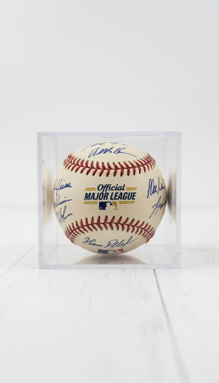 Player-signed baseball in acrylic case