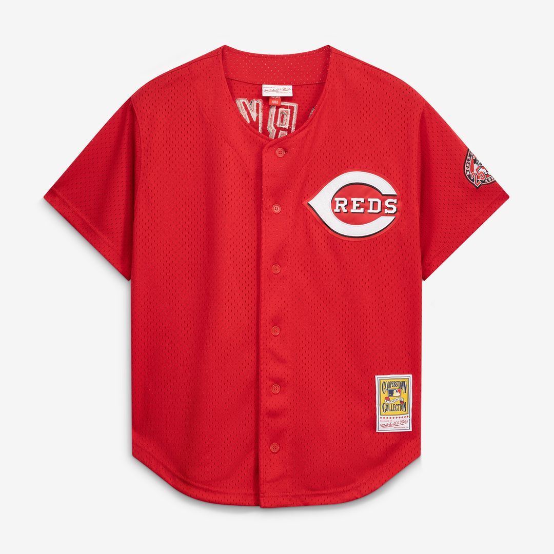 Barry Larkin Cincinnati Reds Mitchell & Ness Cooperstown Collection Mesh Batting Practice Button-Up Jersey - Black